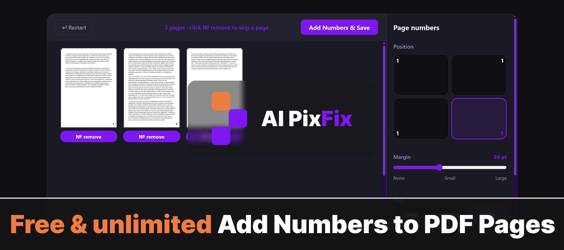 Herramienta online gratuita e ilimitada para añadir números de página a PDF - AI PixFix