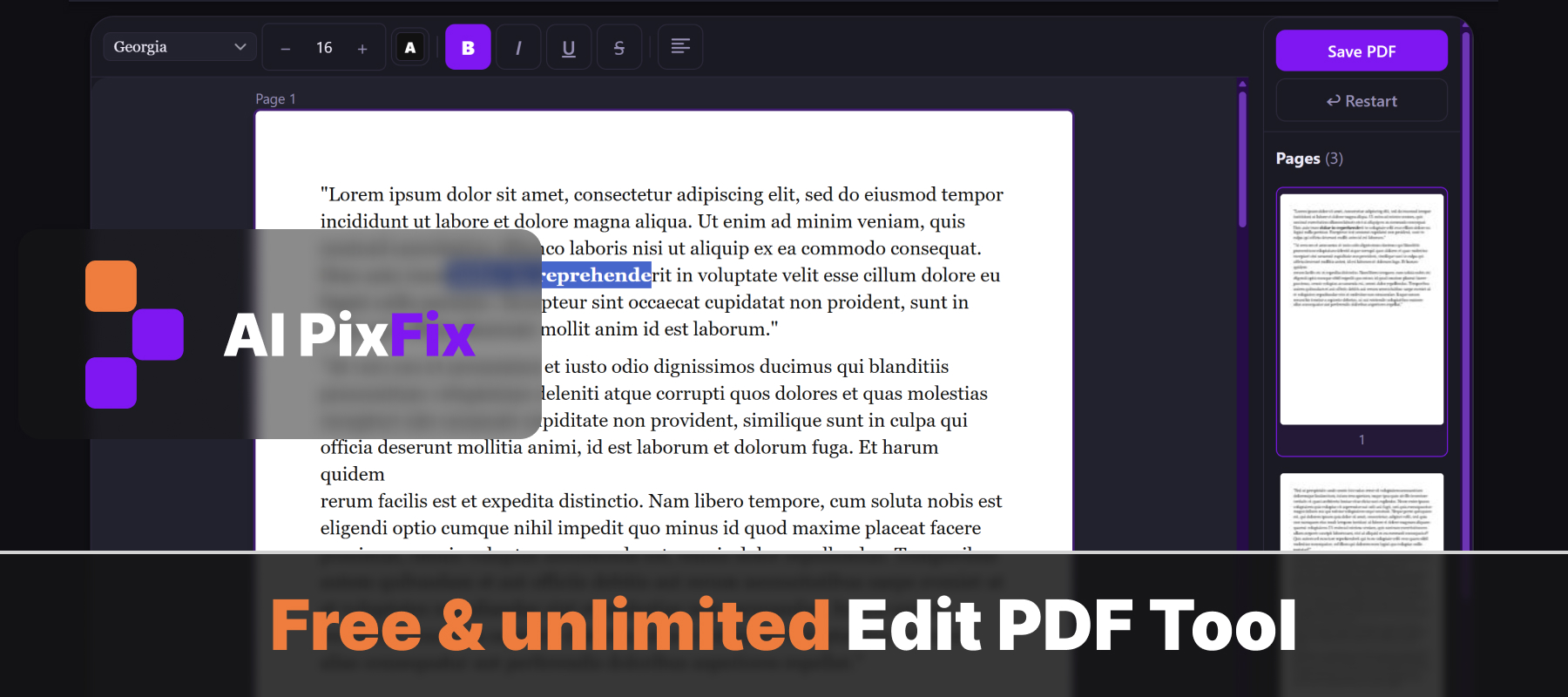 Herramienta online gratuita e ilimitada para editar texto en PDF — AI PixFix