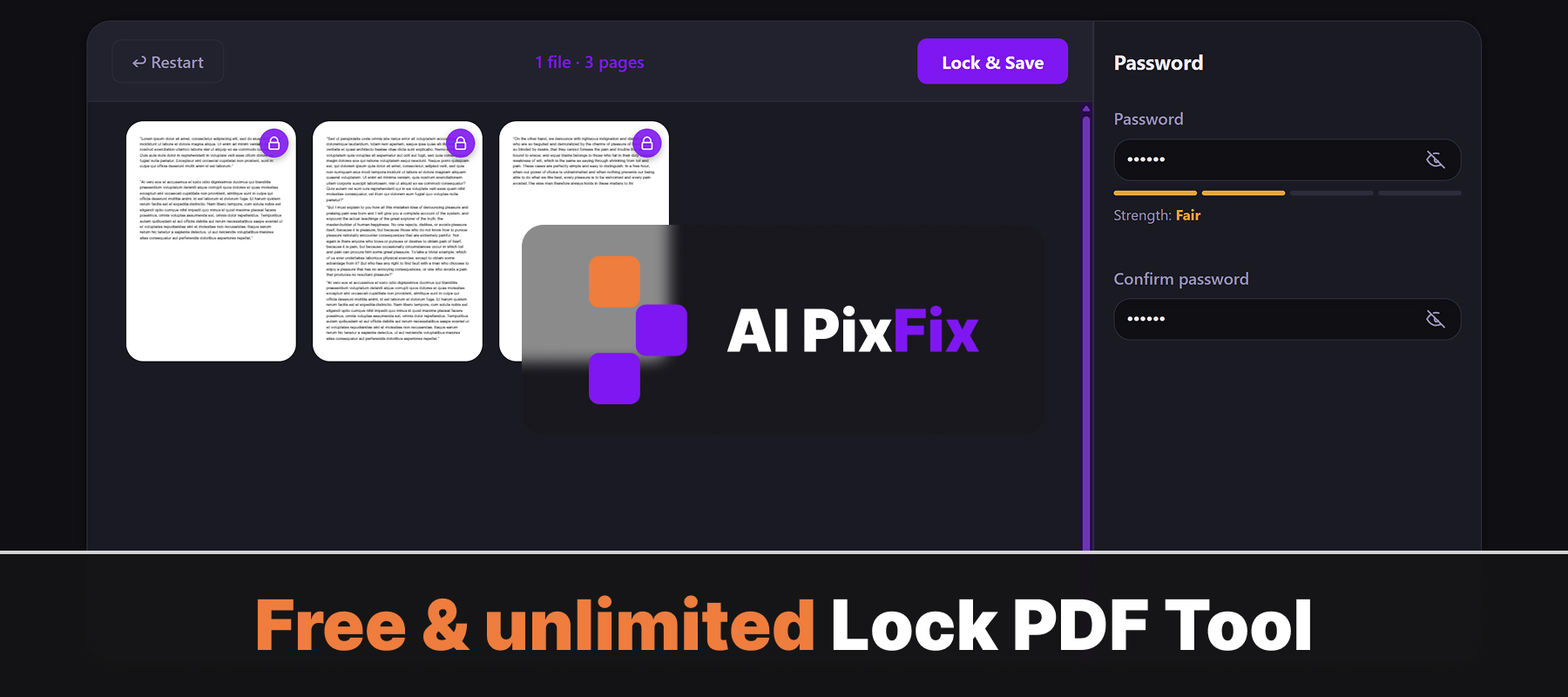 Herramienta en línea gratuita e ilimitada para proteger y bloquear PDF con contraseña - AI PixFix