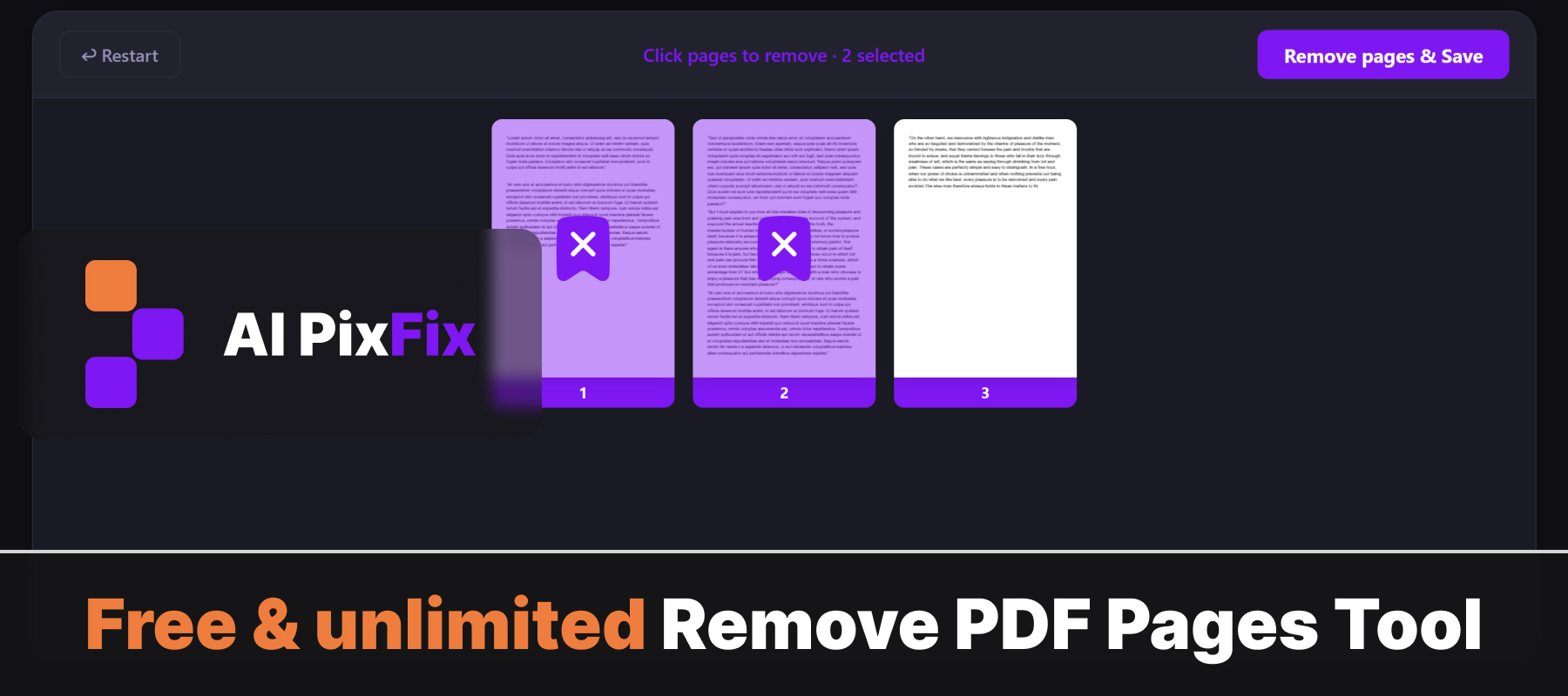 Herramienta online gratuita e ilimitada para eliminar páginas de PDF — AI PixFix