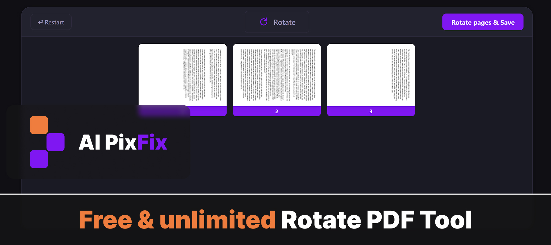 Free unlimited online tool to rotate PDF pages — AI PixFix
