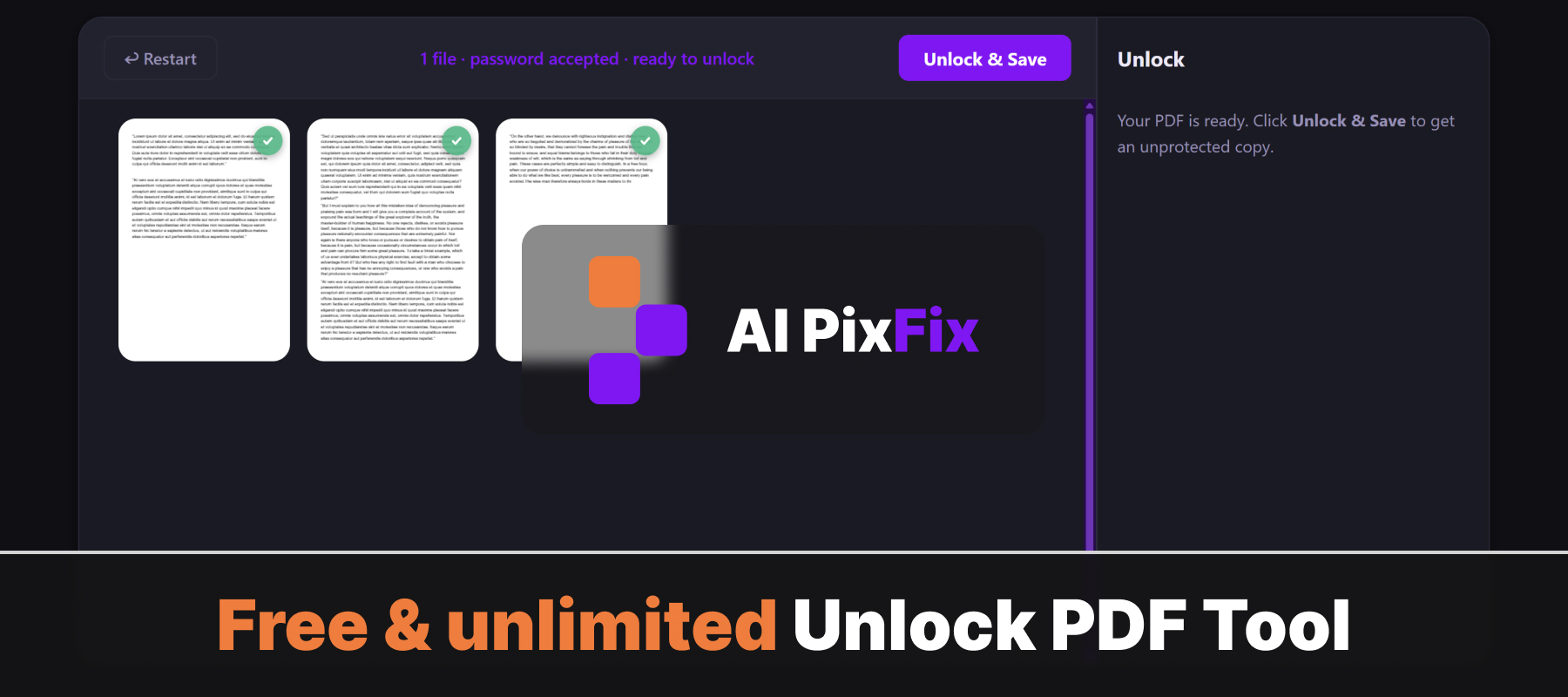 Herramienta online gratuita e ilimitada para desbloquear y eliminar contraseñas de PDF - AI PixFix