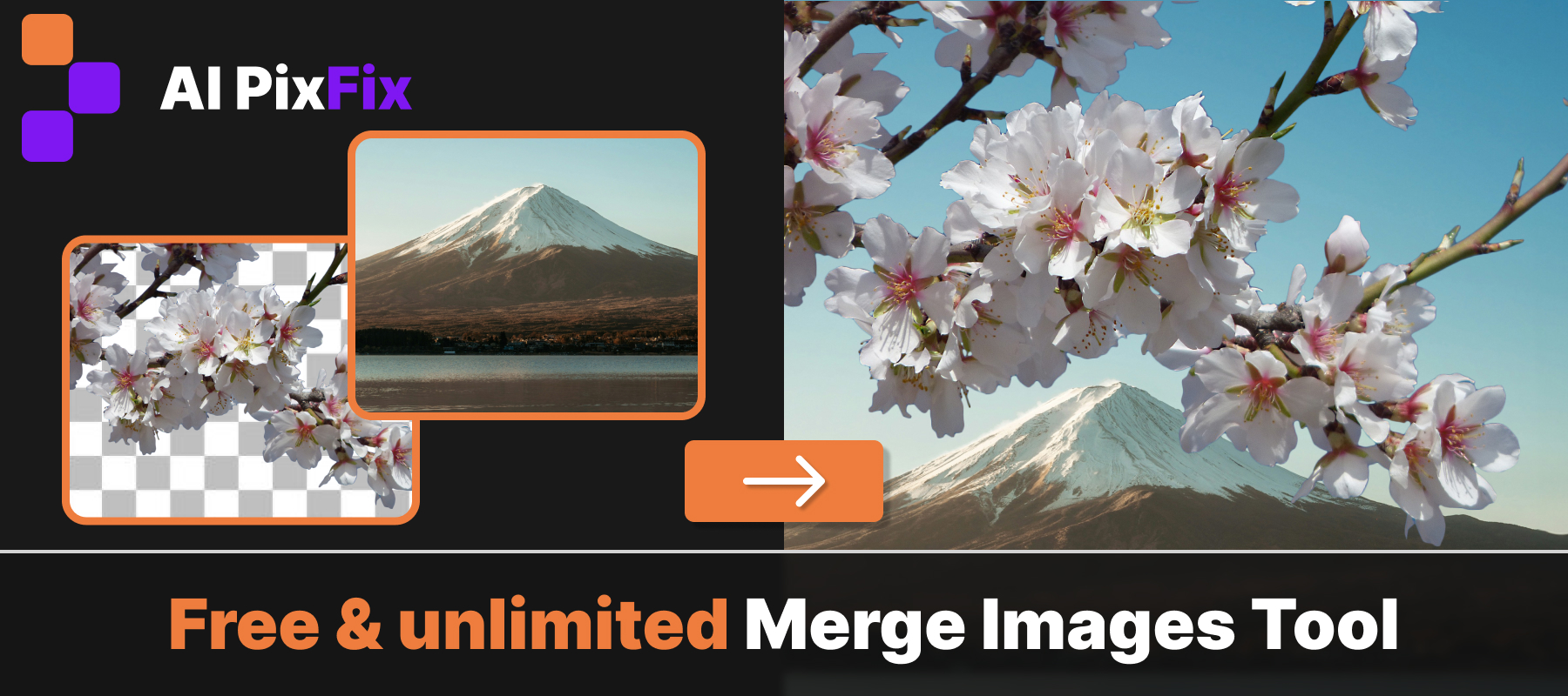 Merge Images example — before and after combining multiple photos into one collage with AI PixFix